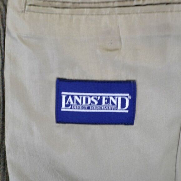 DAMAGED Land's End 42L Wool Check‎ Green Tan Red Windowpane Sport Coat 2 Button - Picture 9 of 14